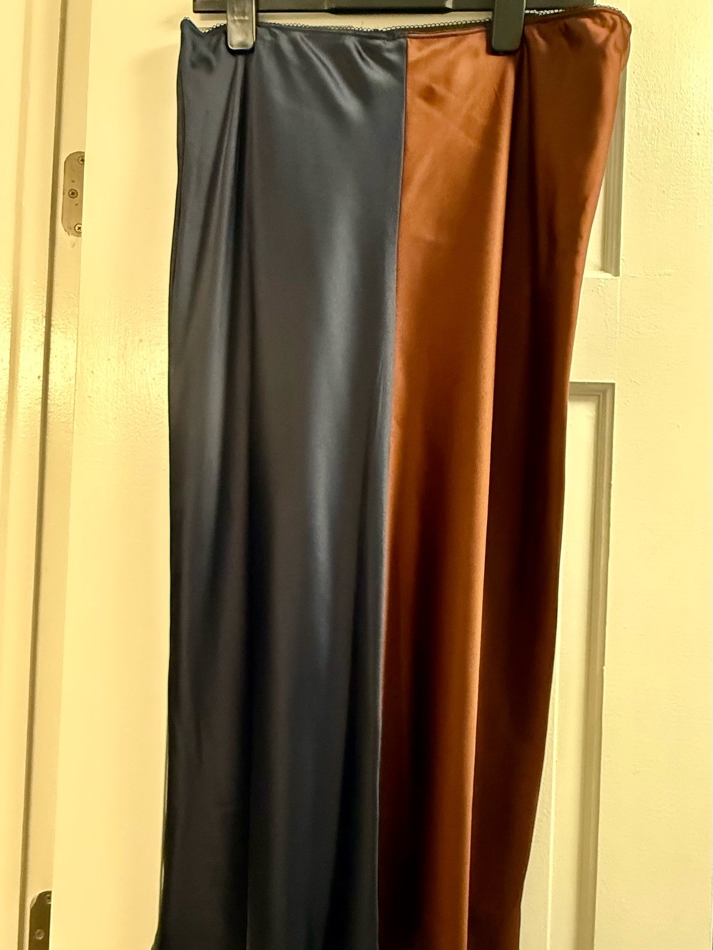 NWT Fun Topshop Two-Tone Satin Midi Skirt - Navy Blue & Rust Brown, Sz 10